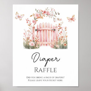 Roze Bloemen Baby in Bloom Vlinder Luier Raffle Poster