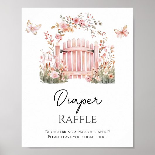Roze Bloemen Baby in Bloom Vlinder Luier Raffle Poster (Voorkant)