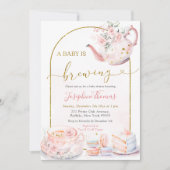 Roze Bloemen Baby is Brouwen Tea Party Baby shower Kaart (Voorkant)