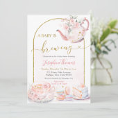 Roze Bloemen Baby is Brouwen Tea Party Baby shower Kaart (Staand voorkant)