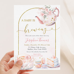 Roze Bloemen Baby is Brouwen Tea Party Baby shower Kaart