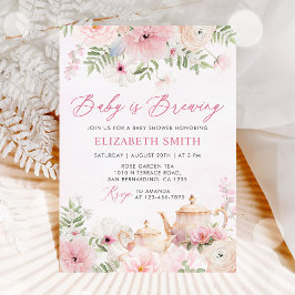 Roze Bloemen Baby is Brouwen Tea Party Baby shower Kaart