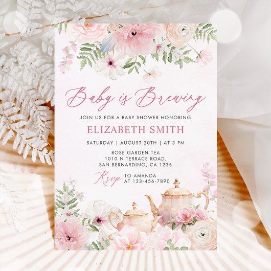 Roze Bloemen Baby is Brouwen Tea Party Baby shower Kaart