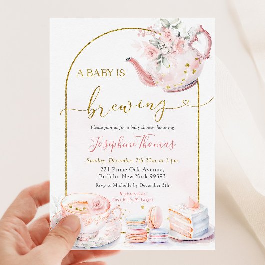 Roze Bloemen Baby is Brouwen Tea Party Baby shower Kaart