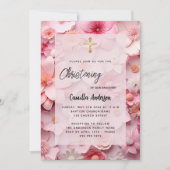 Roze bloemen baby meisje doopsel kaart (Voorkant)