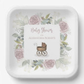 Roze Bloemen Baby Meisje Douche Custom Papieren Bordje (Voorkant)