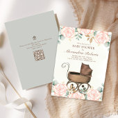 Roze Bloemen Baby Meisje Douche Sjabloon  Kaart