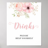 Roze Bloemen Baby Meisje Drink Baby shower Teken Poster (Voorkant)