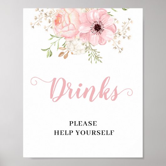 Roze Bloemen Baby Meisje Drink Baby shower Teken Poster (Voorkant)
