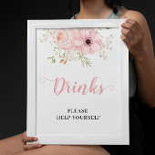 Roze Bloemen Baby Meisje Drink Baby shower Teken Poster