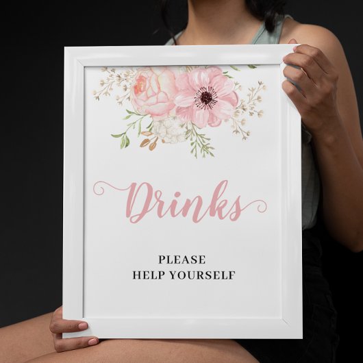 Roze Bloemen Baby Meisje Drink Baby shower Teken Poster