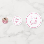 Roze Bloemen Baby Meisje en Witte Kitten Confetti (Achterkanten)