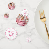 Roze Bloemen Baby Meisje en Witte Kitten Confetti (Groep)