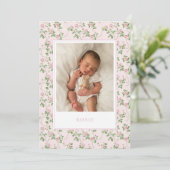 Roze Bloemen Baby Meisje Geboortekaart Aankondiging (Staand voorkant)