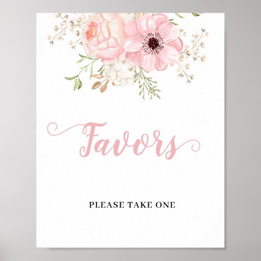 Roze Bloemen Baby Meisje Voorkeur Baby shower Teke Poster (Voorkant)