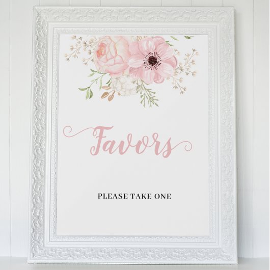 Roze Bloemen Baby Meisje Voorkeur Baby shower Teke Poster