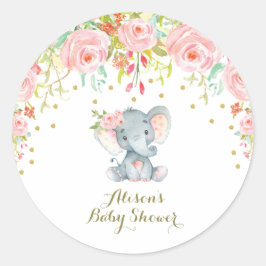 Roze Bloemen Baby Olifant Dank u Sticker gunsten