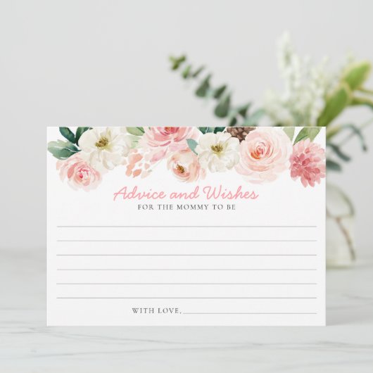 Roze Bloemen Baby shower Advies en Wensen Kaart (Staand voorkant)