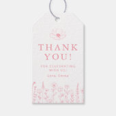 Roze bloemen baby shower bedank kaartje cadeaulabel (Voorkant)