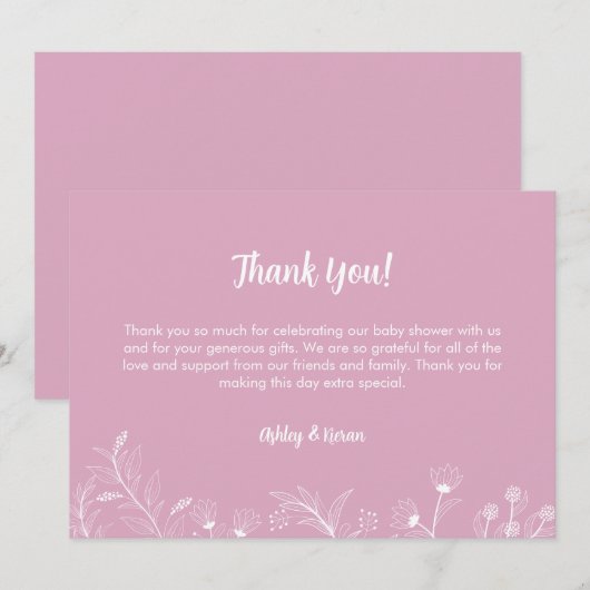 Roze Bloemen Baby shower Bedankkaart (Voorkant / Achterkant)
