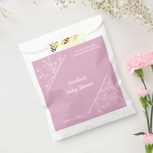 Roze Bloemen  Baby shower Bedankzakje (Gezegeld)
