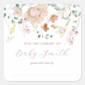 Roze bloemen Baby shower Bladplaat Vierkante Sticker (Voorkant)