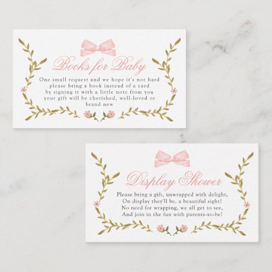 Roze Bloemen Baby shower Boeken voor Baby Display Informatiekaartje (Voorkant / Achterkant)