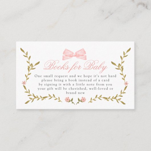 Roze Bloemen Baby shower Boeken voor Baby Display Informatiekaartje (Voorkant)