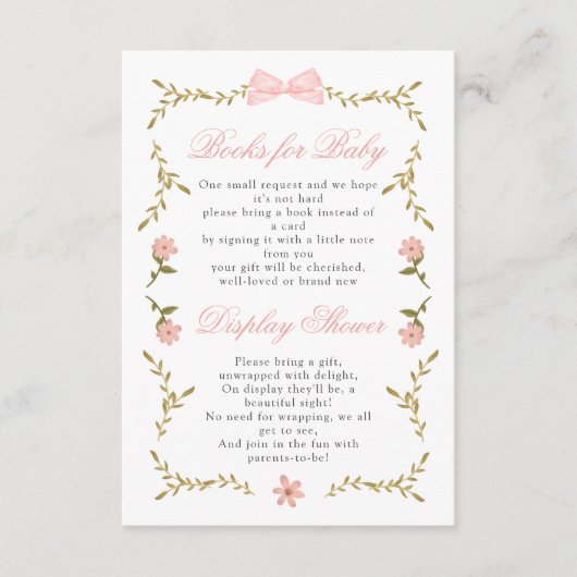 Roze Bloemen Baby shower Boeken voor Baby Display Informatiekaartje (Voorkant)