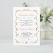 Roze Bloemen Baby shower Boeken voor Baby Display Informatiekaartje (Staand voorkant)