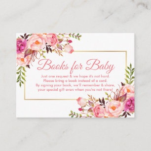 Roze Bloemen Baby shower Boeken voor Baby Kaart