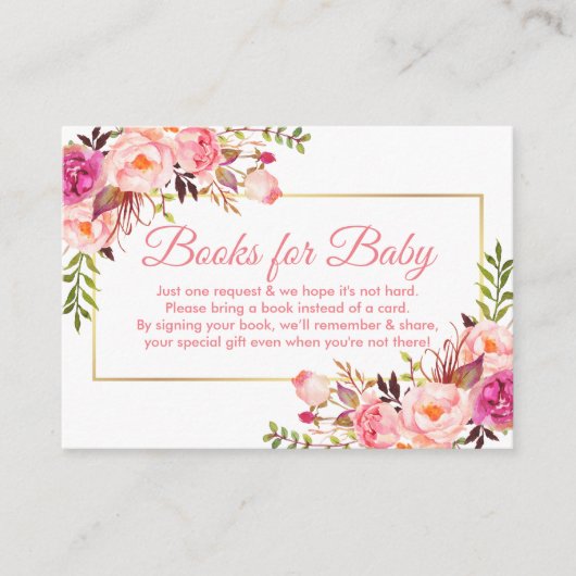 Roze Bloemen Baby shower Boeken voor Baby Kaart (Voorkant)