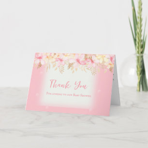 Roze Bloemen Baby shower dank u nota Bedankkaart