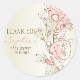 Roze Bloemen Baby shower Dank u Sticker