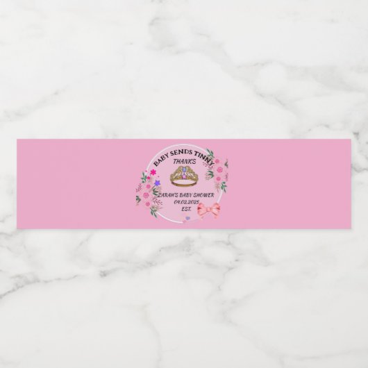 Roze Bloemen Baby shower Elegante Party Decor Waterfles Etiket (Enkel label)