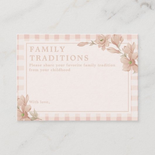Roze Bloemen Baby shower Familie Tradities Activit Informatiekaartje (Voorkant)