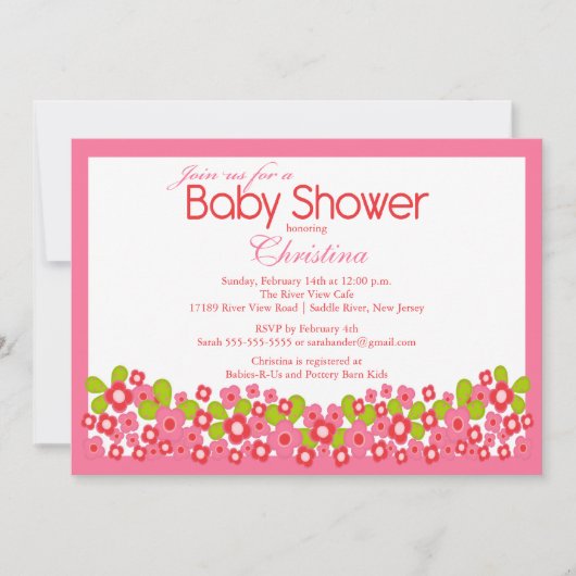  roze bloemen Baby shower Kaart (Voorkant)