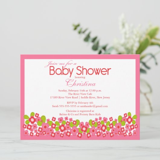  roze bloemen Baby shower Kaart (Staand voorkant)