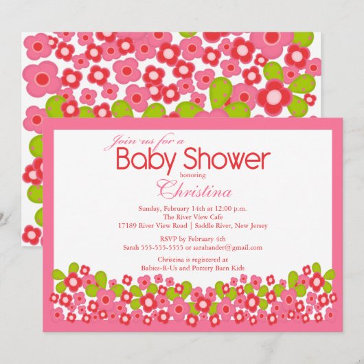  roze bloemen Baby shower Kaart (Voorkant / Achterkant)