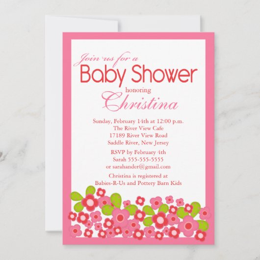 roze bloemen Baby shower Kaart (Voorkant)