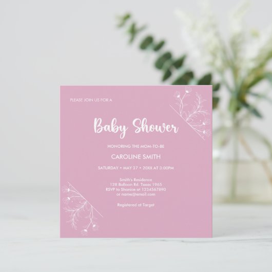Roze Bloemen  Baby shower Kaart (Staand voorkant)