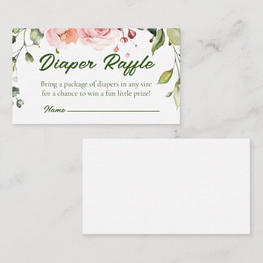 Roze Bloemen Baby shower Luier Raffle Kaart (Voorkant / Achterkant)