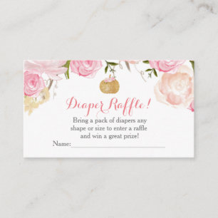 Roze bloemen baby shower luier verloting kaarten