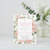Roze Bloemen Baby shower Meisje Spaans Kaart (Staand voorkant)