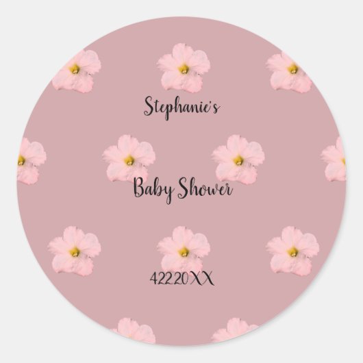 Roze Bloemen Baby shower Petunia Patroon Artsy 202 Ronde Sticker (Voorkant)