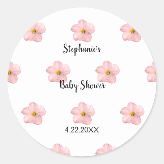 Roze Bloemen Baby shower Petunia Patroon Artsy Sch Ronde Sticker (Voorkant)