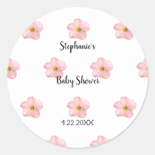 Roze Bloemen Baby shower Petunia Patroon Artsy Sch Ronde Sticker
