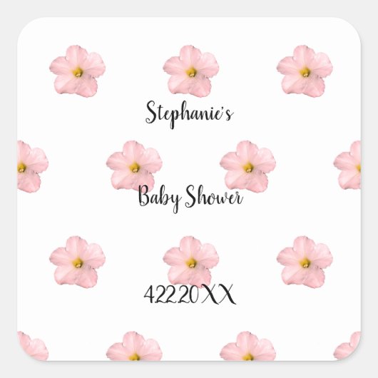 Roze Bloemen Baby shower Petunia Patroon Artsy Sch Vierkante Sticker (Voorkant)