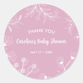 Roze Bloemen  Baby shower Ronde Sticker (Voorkant)