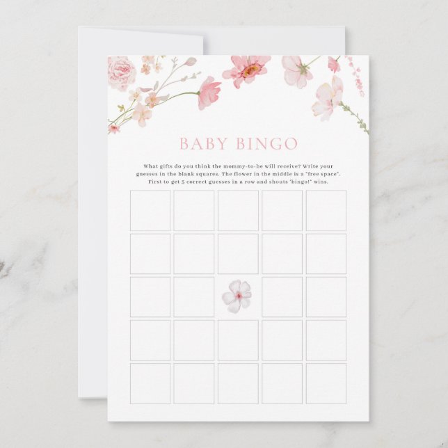 Roze Bloemen Baby shower Spel Baby Bingo Spel (Voorkant)